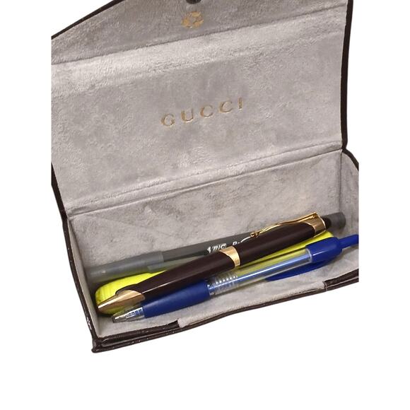 Gucci Collapsible Trifold GG Brown Leather Case Eyeglasses Sunglasses Organizer - Picture 5 of 8